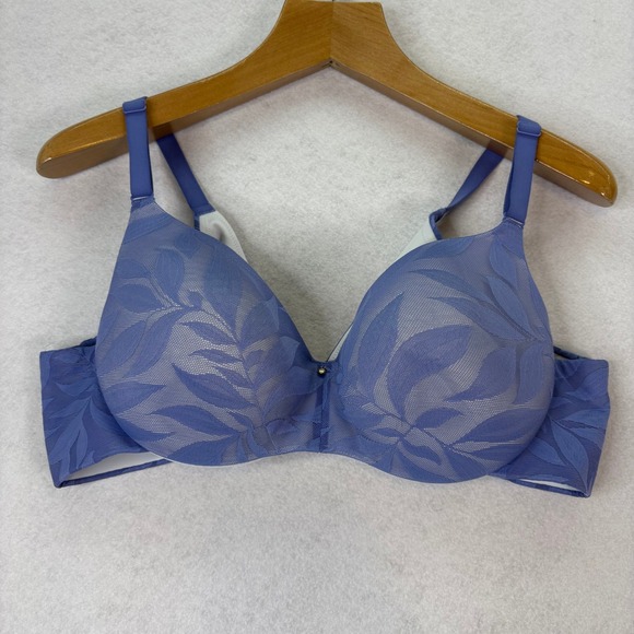 Cacique Other - Cacique Lightly Lined Balconette Bra Blue Leaf Pattern Plus Size 42C Feminine